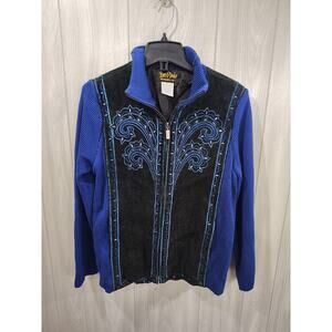 Bob Mackie Wearable Art Leather Sweater Jacket Suede M Full Zip Western Festival